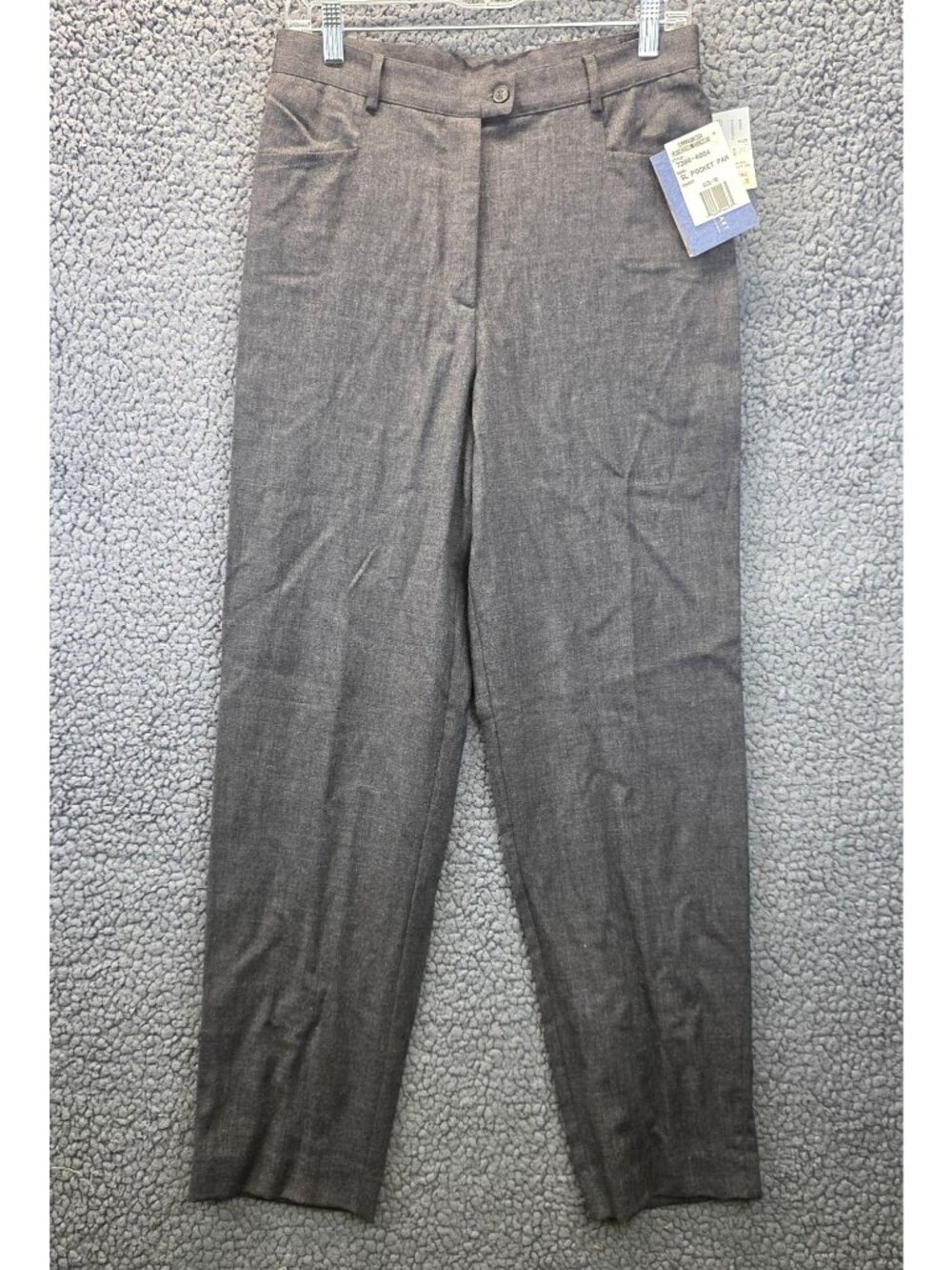 Catherine Stewart Pants 10 Charcoal Wool Blend Pockets High Rise Quiet Luxury